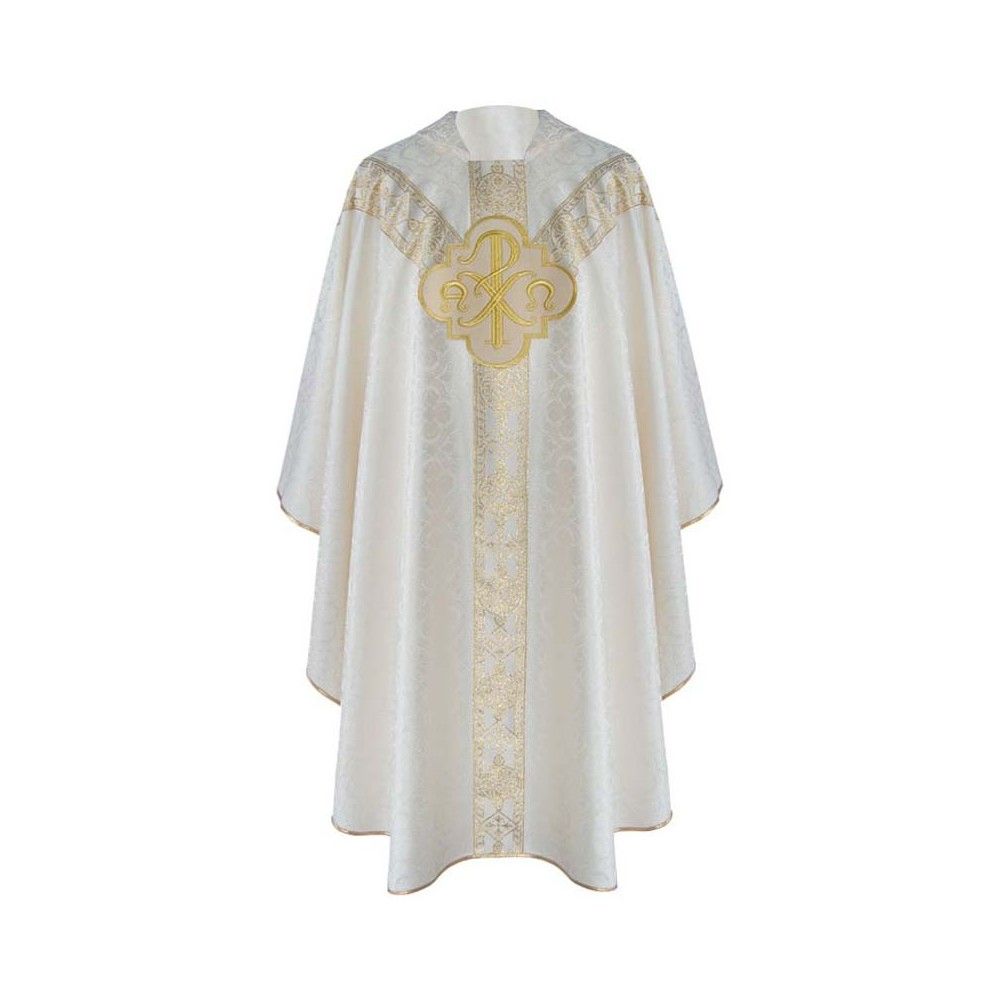 Ornat semi gotycki, ecru, tkanina żakard, pasy tkane (68K)