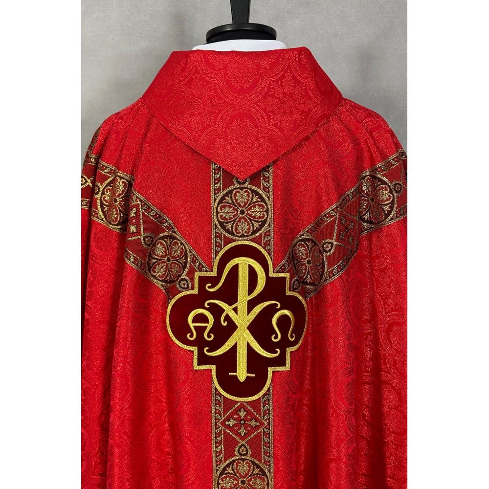 Ornat semi gotycki, czerwony, tkanina żakard, pasy tkane (69K) - zdjęcie 2 - Ornat semi gotycki, czerwony, tkanina żakard, pasy tkane (69K)