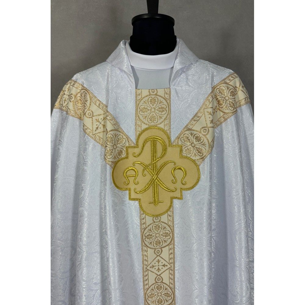 Ornat semi gotycki, biały, tkanina żakard, pasy tkane (70K) - zdjęcie 2 - Ornat semi gotycki, biały, tkanina żakard, pasy tkane (70K)