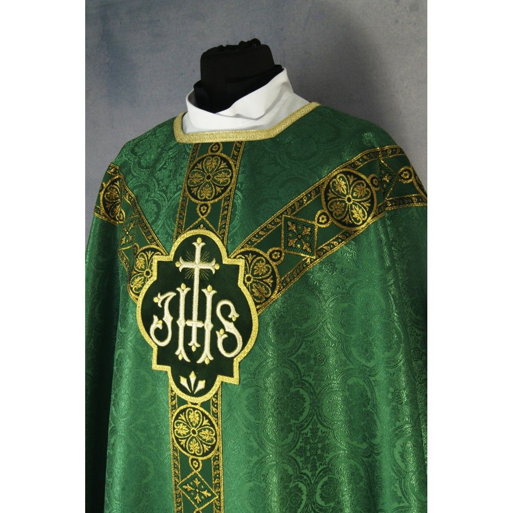 Ornat semi gotycki, zielony, tkanina żakard, pasy tkane (71K) - zdjęcie 2 - Ornat semi gotycki, zielony, tkanina żakard, pasy tkane (71K)