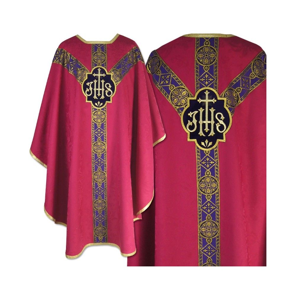 Ornat semi gotycki, różowy, tkanina żakard, pasy tkane (72K)