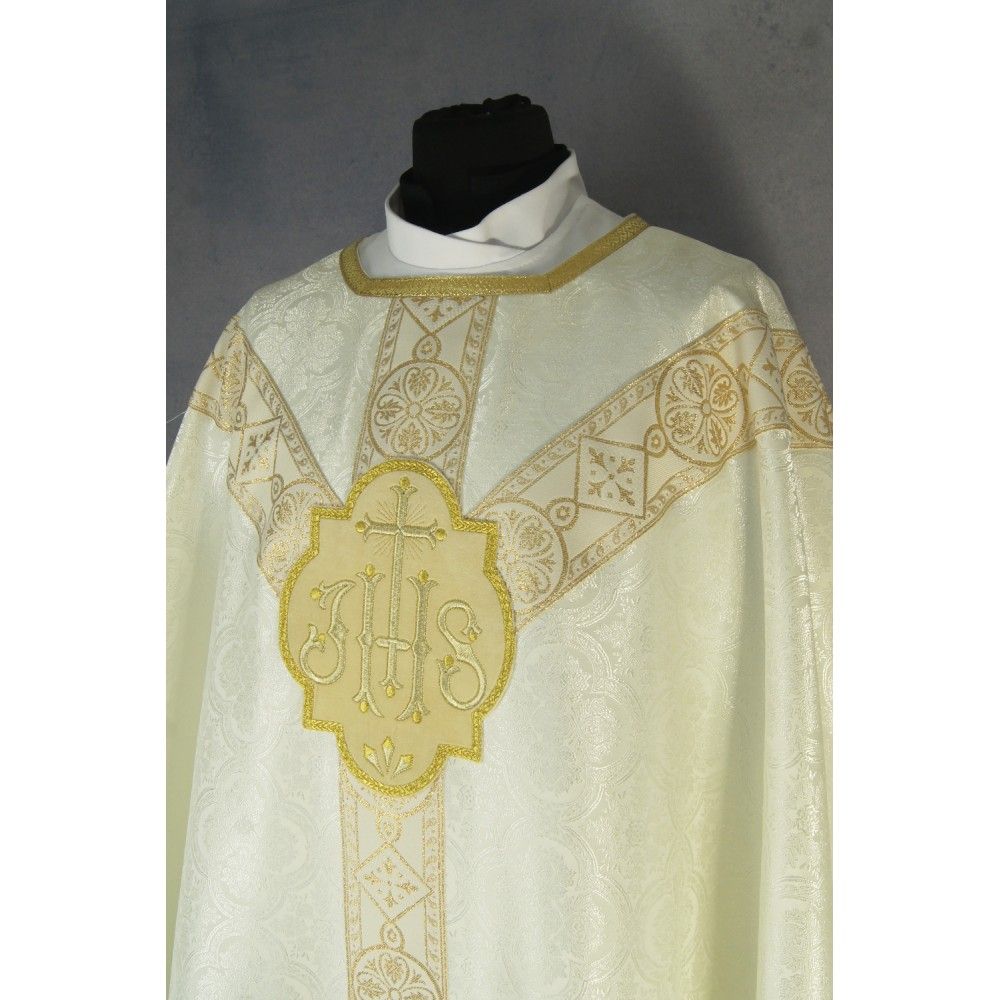 Ornat semi gotycki, ecru, tkanina żakard, pasy tkane (74K) - zdjęcie 2 - Ornat semi gotycki, ecru, tkanina żakard, pasy tkane (74K)