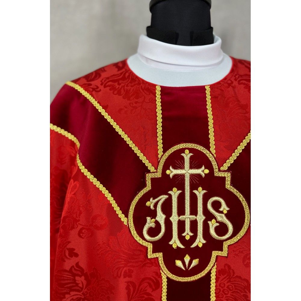 Ornat semi gotycki + stuła, kolor czerwony, aksamitny pas (82K) - zdjęcie 2 - Ornat semi gotycki + stuła, kolor czerwony, aksamitny pas (82K)