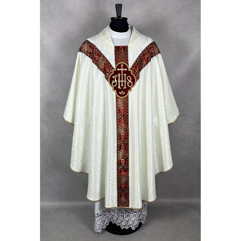 Ornat semi gotycki, ecru, tkanina żakard, pasy tkane (89K) - zdjęcie 2 - Ornat semi gotycki, ecru, tkanina żakard, pasy tkane (89K)