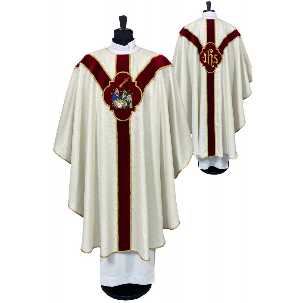 Ornat semi gotycki + stuła, aplikacja Św. Rodzina, aksamitny pas (90K)