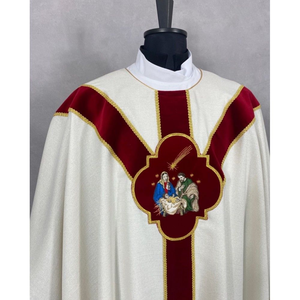 Ornat semi gotycki + stuła, aplikacja Św. Rodzina, aksamitny pas (90K) - zdjęcie 2 - Ornat semi gotycki + stuła, aplikacja Św. Rodzina, aksamitny pas (90K)