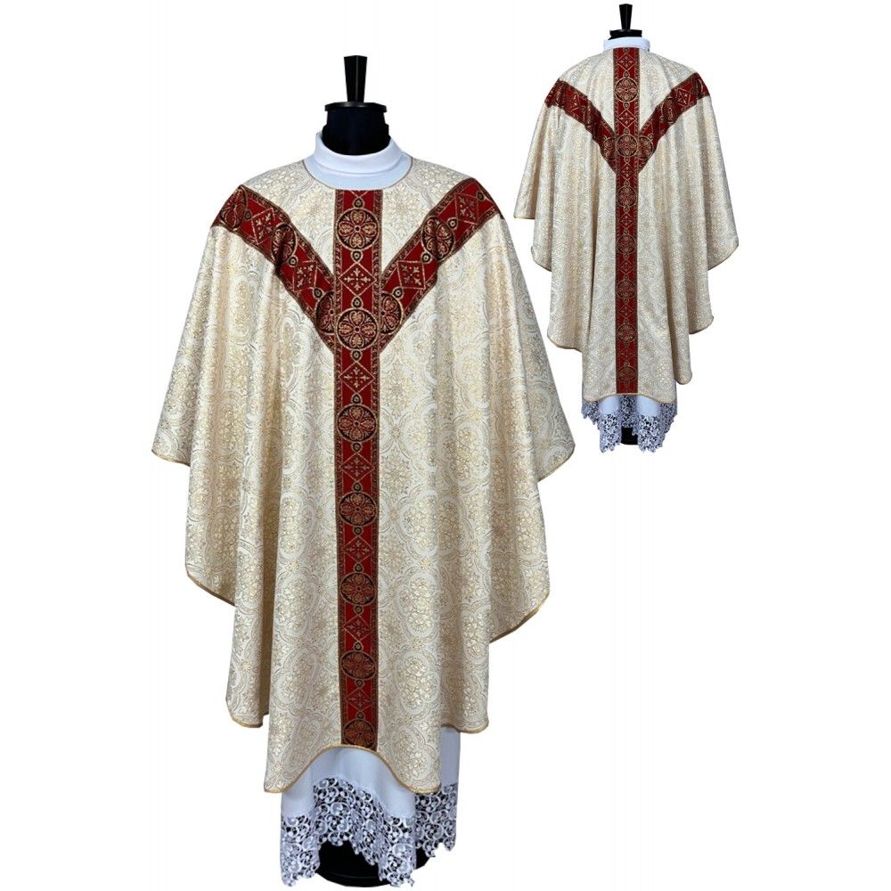 Ornat semi gotycki, tkanina brokat, pasy tkane (92K)