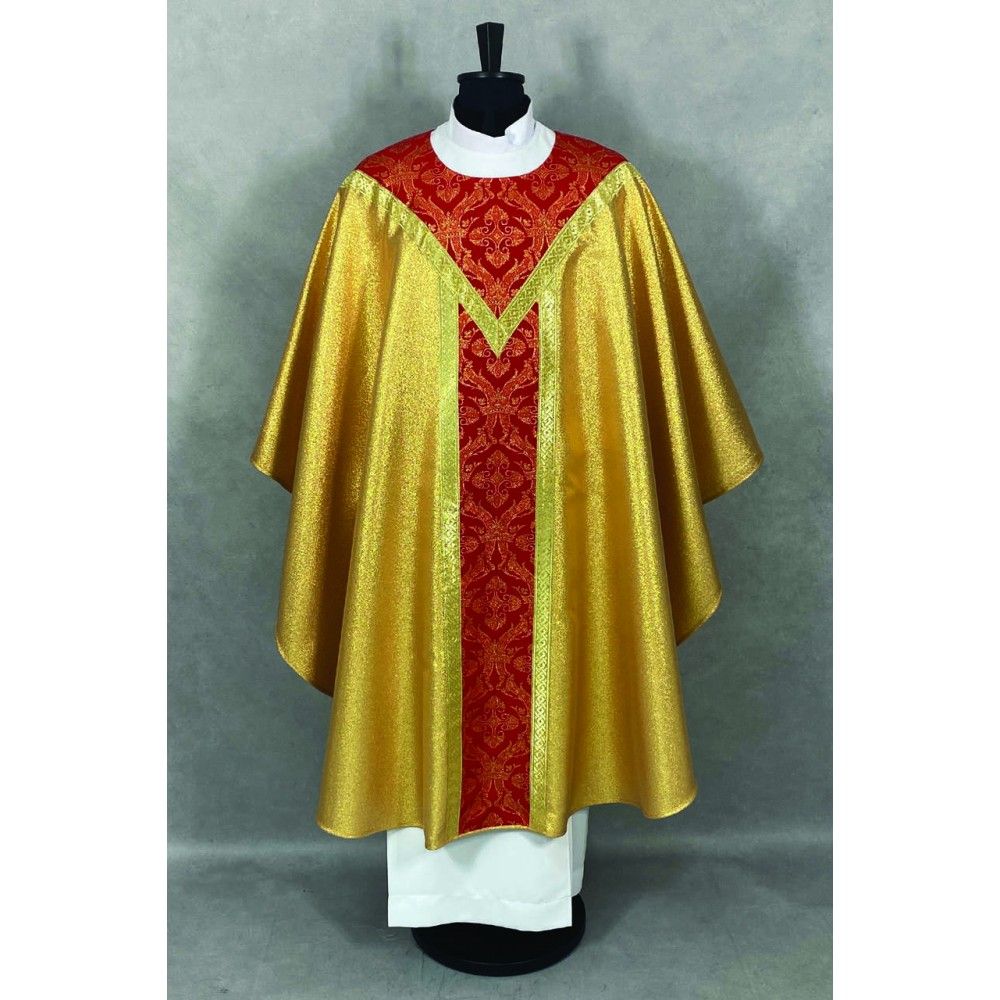 Ornat semi gotycki, tkanina złoty brokat, pasy tkane (93K) - zdjęcie 2 - Ornat semi gotycki, tkanina złoty brokat, pasy tkane (93K)