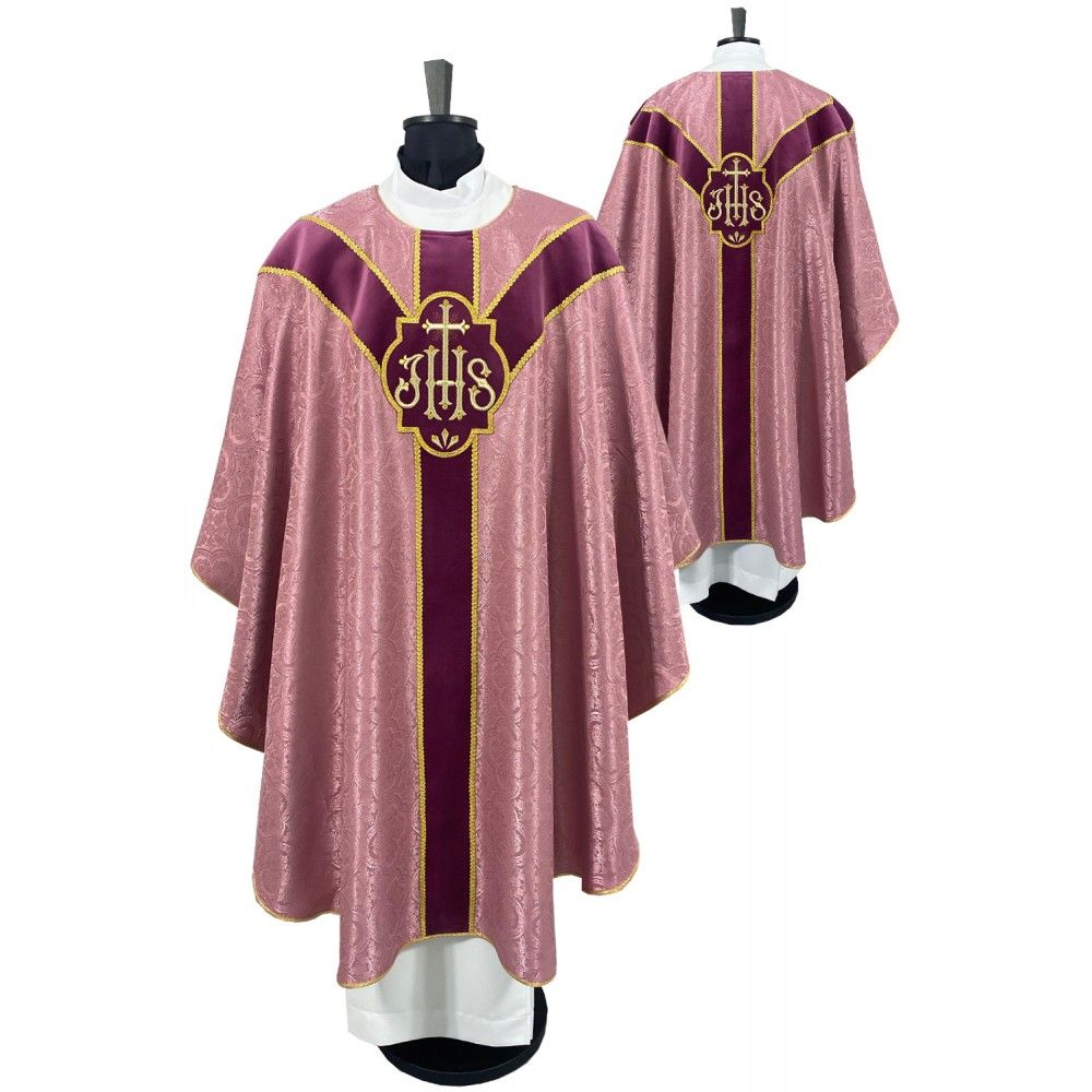 Ornat semi gotycki, kolor blady róż, pasy aksamit (94K)