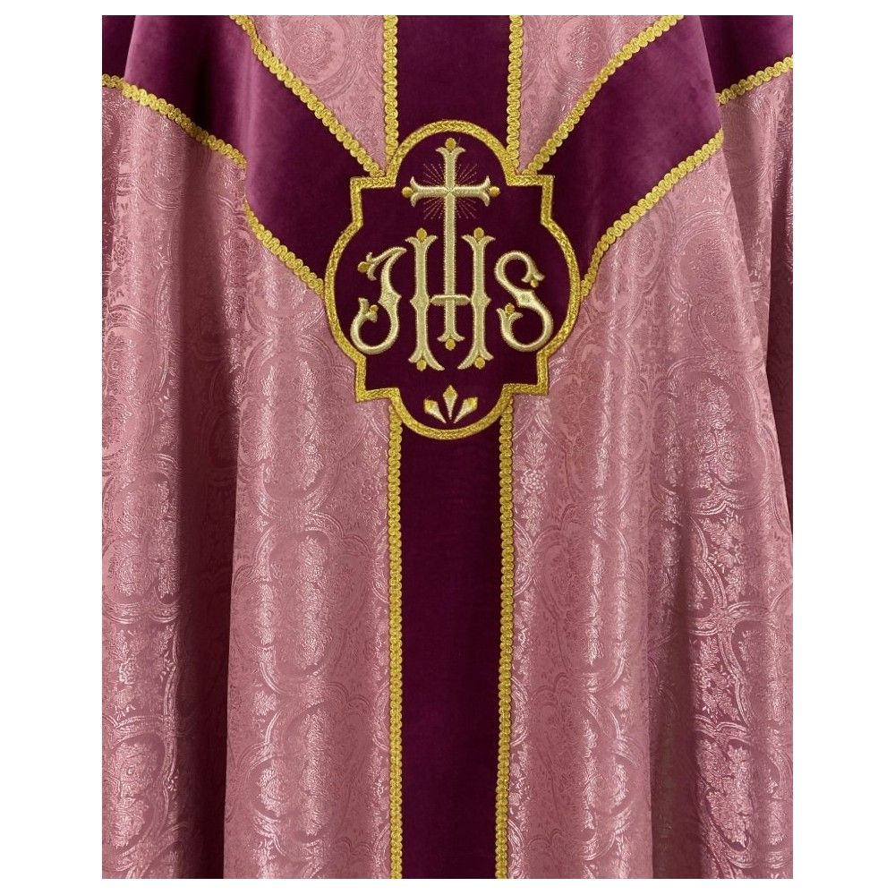 Ornat semi gotycki, kolor blady róż, pasy aksamit (94K) - zdjęcie 2 - Ornat semi gotycki, kolor blady róż, pasy aksamit (94K)
