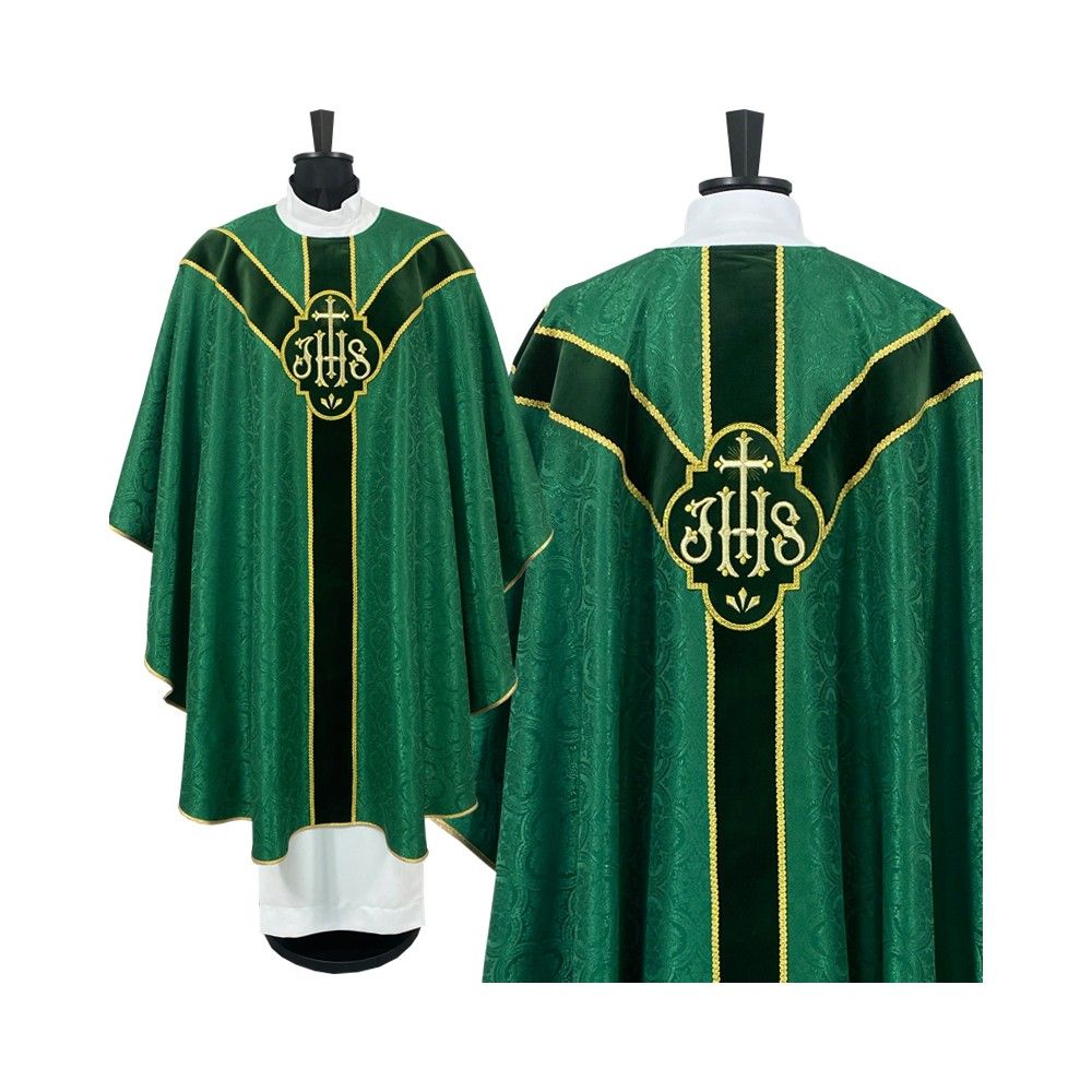 Ornat semi gotycki, kolor zielony, pasy aksamit (95K)