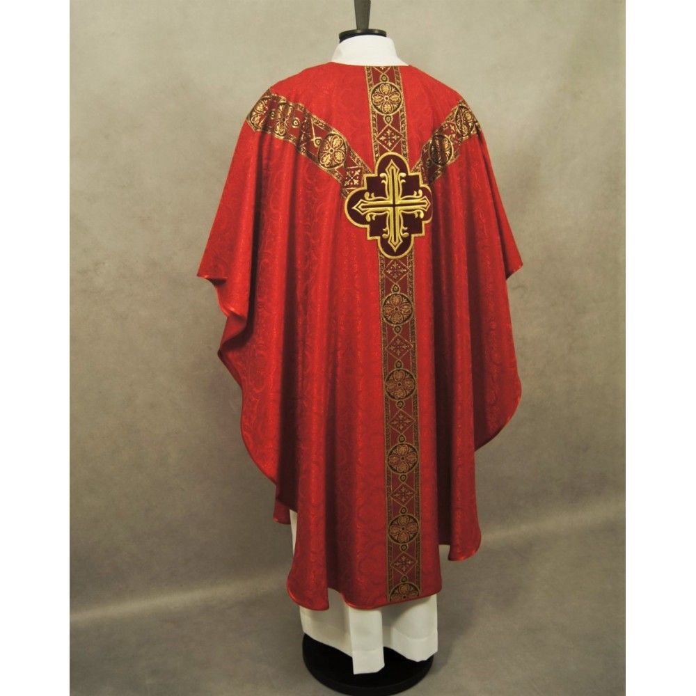 Ornat semi gotycki, czerwony, tkanina żakard, pasy tkane (97K) - zdjęcie 3 - Ornat semi gotycki, czerwony, tkanina żakard, pasy tkane (97K)