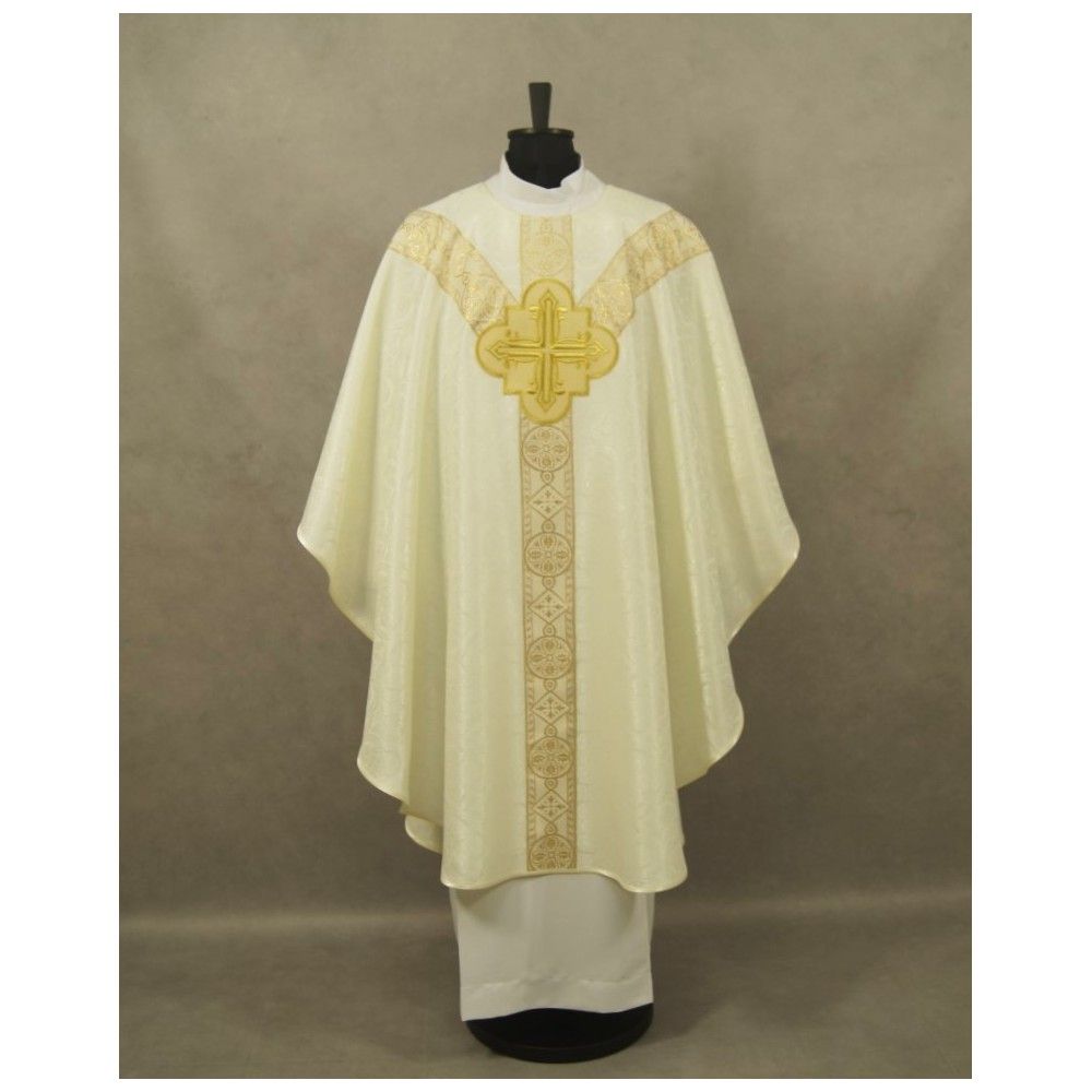 Ornat semi gotycki, ecru, tkanina żakard, pasy tkane (98K)