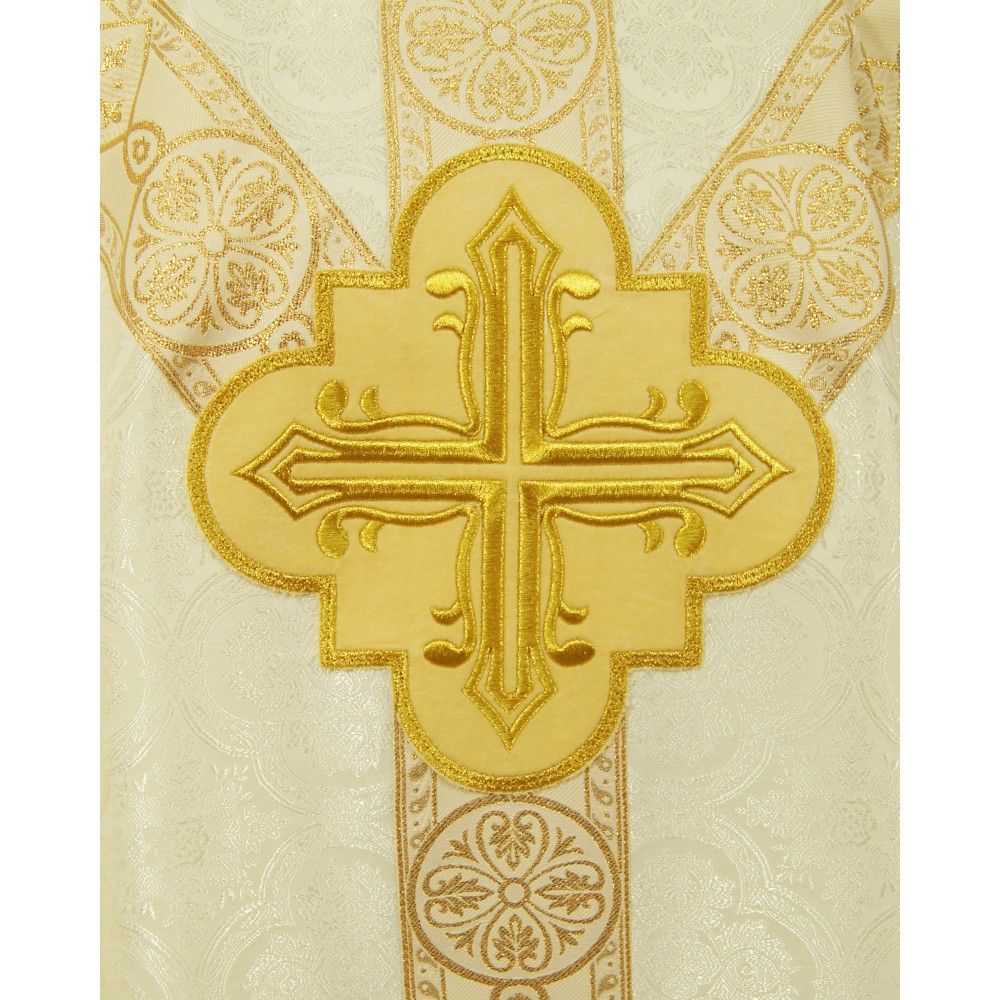 Ornat semi gotycki, ecru, tkanina żakard, pasy tkane (98K) - zdjęcie 2 - Ornat semi gotycki, ecru, tkanina żakard, pasy tkane (98K)