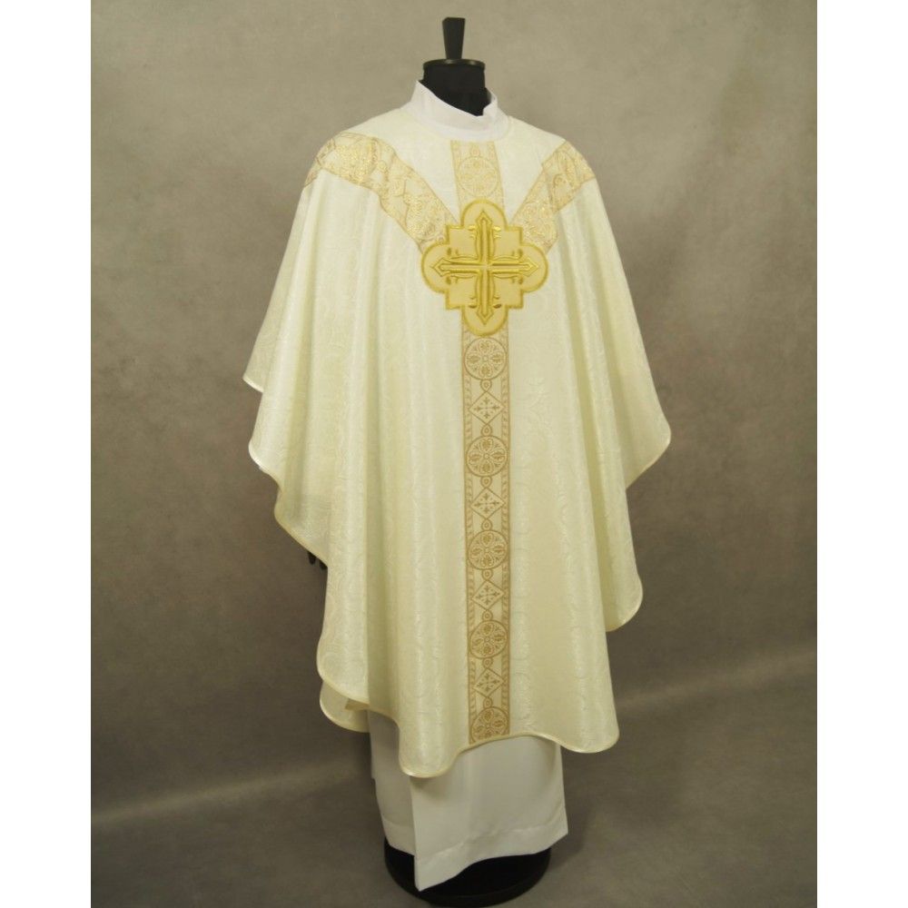 Ornat semi gotycki, ecru, tkanina żakard, pasy tkane (98K) - zdjęcie 3 - Ornat semi gotycki, ecru, tkanina żakard, pasy tkane (98K)