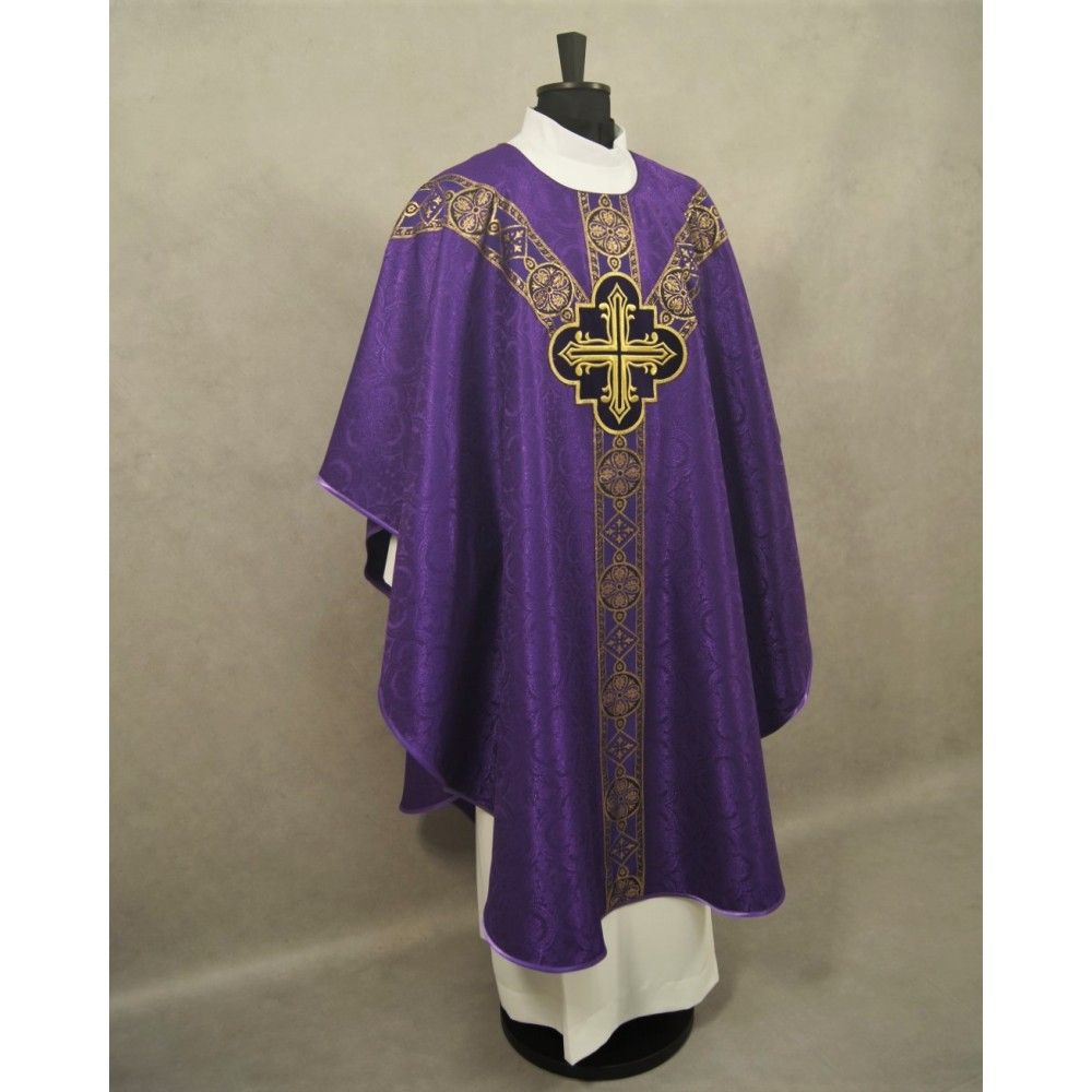 Ornat semi gotycki, fioletowy, tkanina żakard, pasy tkane (99K) - zdjęcie 3 - Ornat semi gotycki, fioletowy, tkanina żakard, pasy tkane (99K)