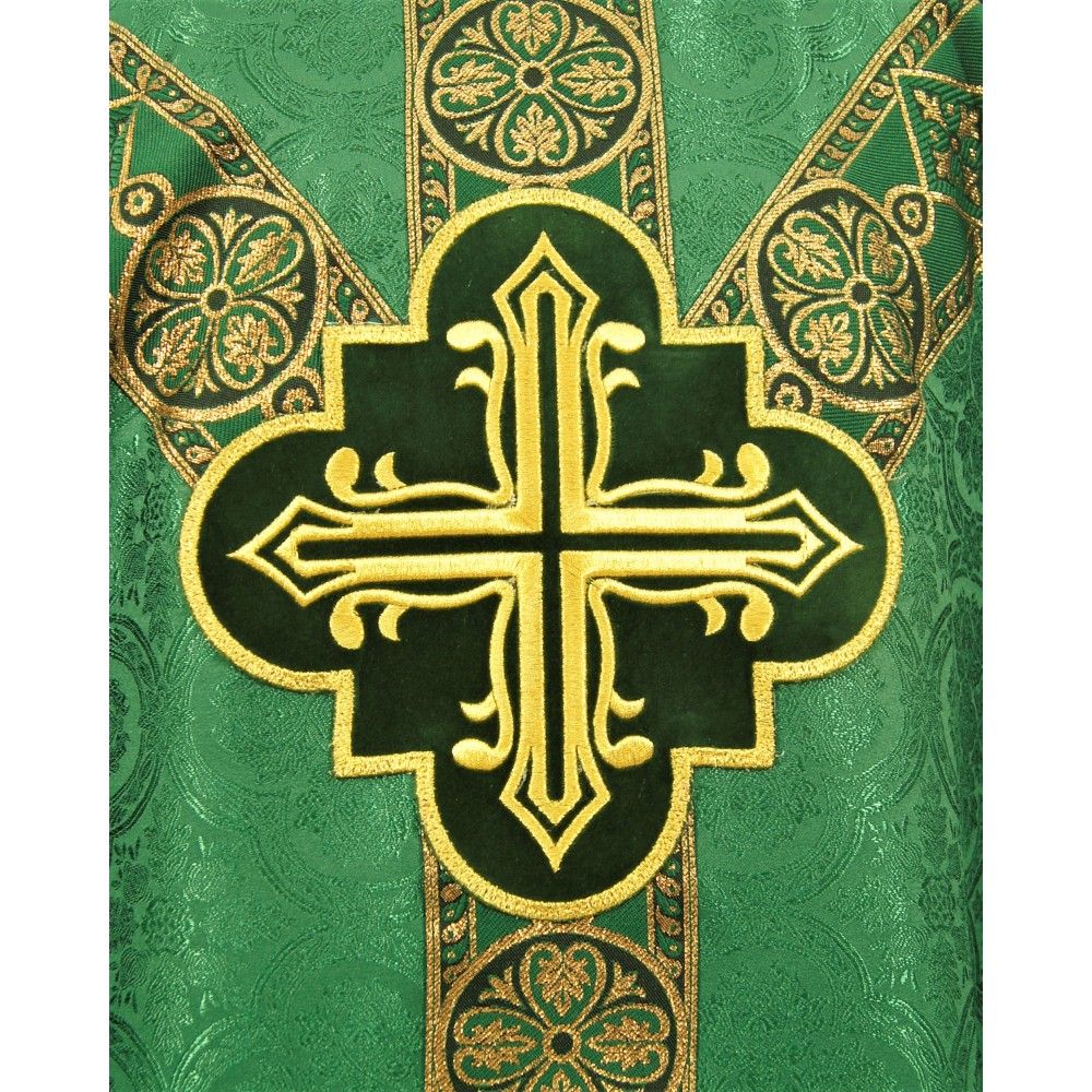 Ornat semi gotycki, zielony, tkanina żakard, pasy tkane (100K) - zdjęcie 2 - Ornat semi gotycki, zielony, tkanina żakard, pasy tkane (100K)