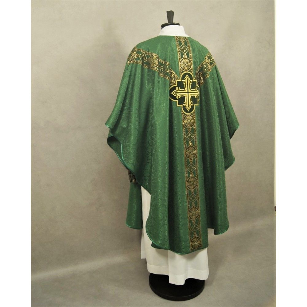 Ornat semi gotycki, zielony, tkanina żakard, pasy tkane (100K) - zdjęcie 3 - Ornat semi gotycki, zielony, tkanina żakard, pasy tkane (100K)