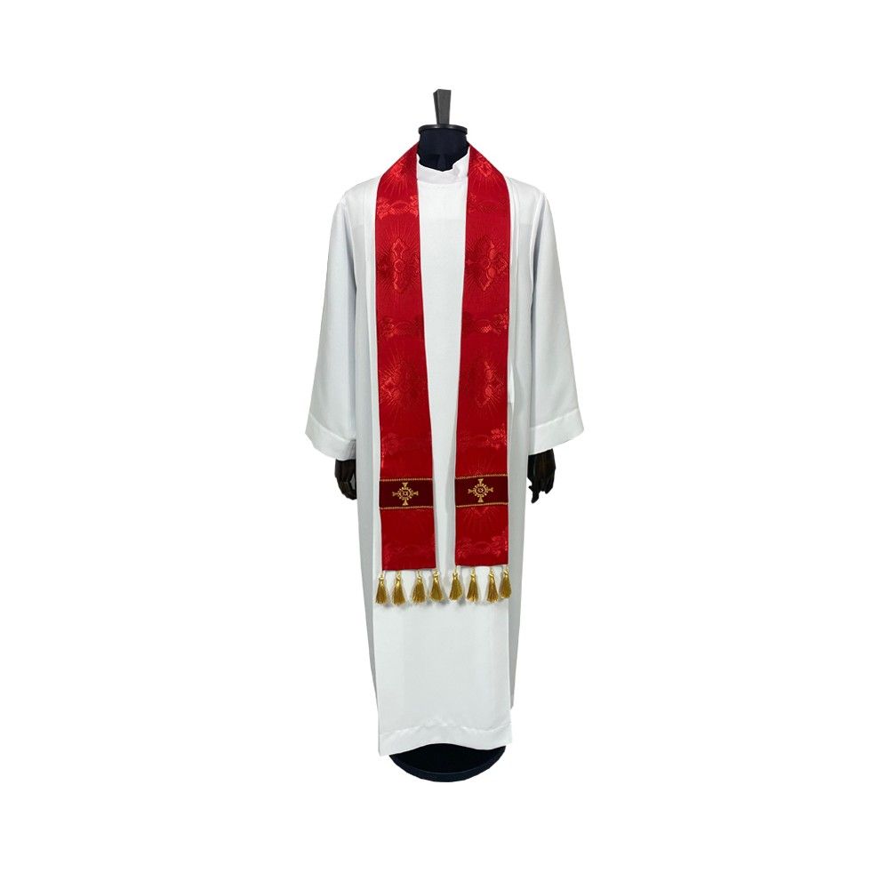 Ornat semi gotycki czerwony + akcesoria, tkanina żakard, pasy aksamit (101K) - zdjęcie 4 - Ornat semi gotycki czerwony + akcesoria, tkanina żakard, pasy aksamit (101K)