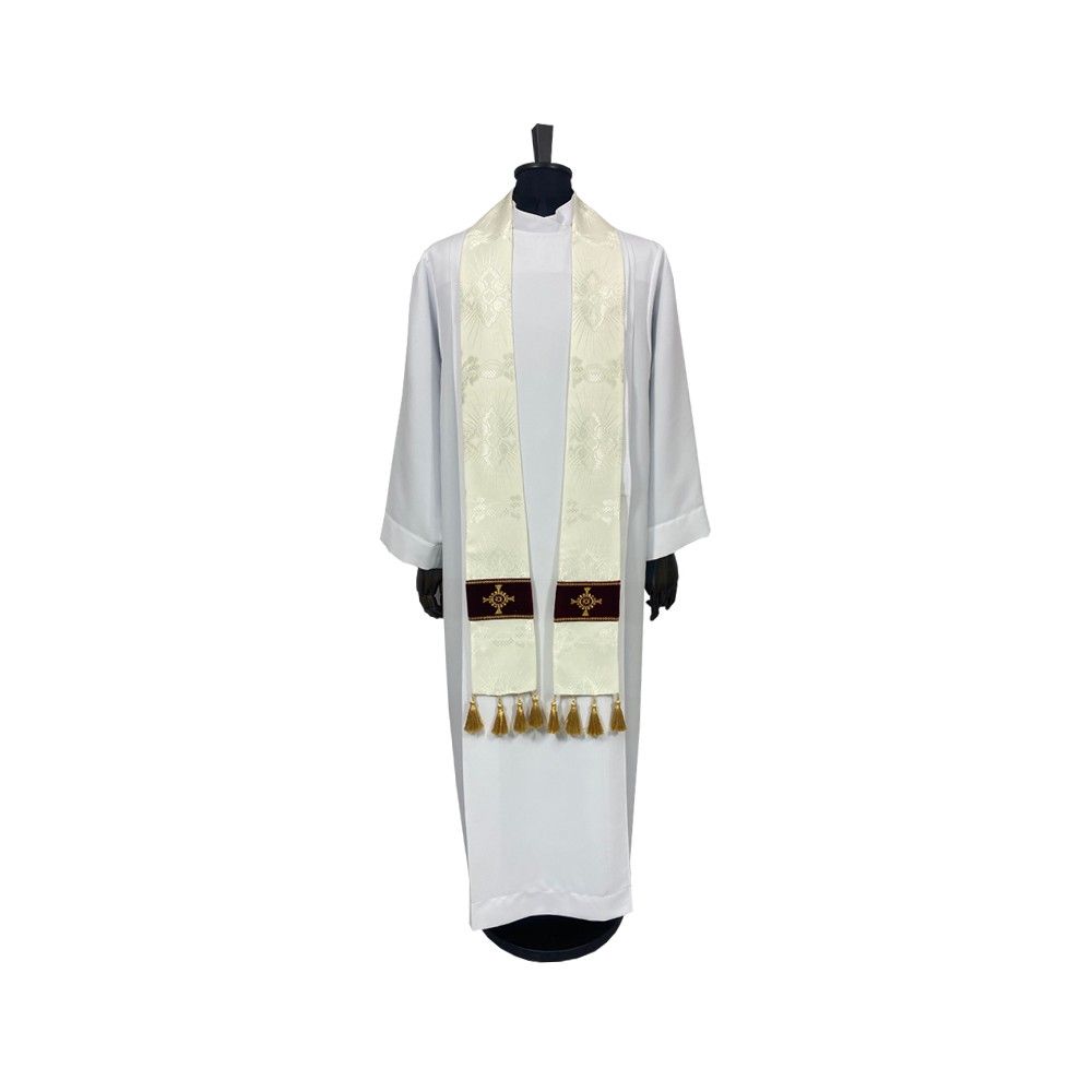 Ornat semi gotycki ecru + akcesoria, tkanina żakard, pasy aksamit (102K) - zdjęcie 3 - Ornat semi gotycki ecru + akcesoria, tkanina żakard, pasy aksamit (102K)