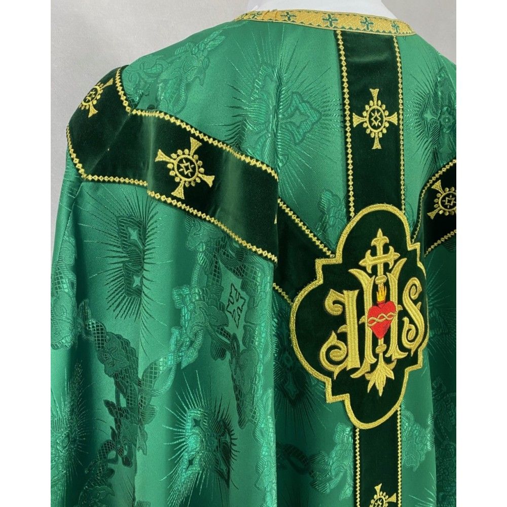 Ornat semi gotycki zielony + akcesoria, tkanina żakard, pasy aksamit (103K) - zdjęcie 2 - Ornat semi gotycki zielony + akcesoria, tkanina żakard, pasy aksamit (103K)