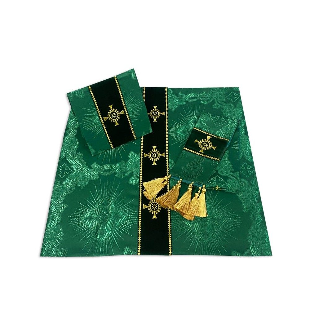 Ornat semi gotycki zielony + akcesoria, tkanina żakard, pasy aksamit (103K) - zdjęcie 3 - Ornat semi gotycki zielony + akcesoria, tkanina żakard, pasy aksamit (103K)