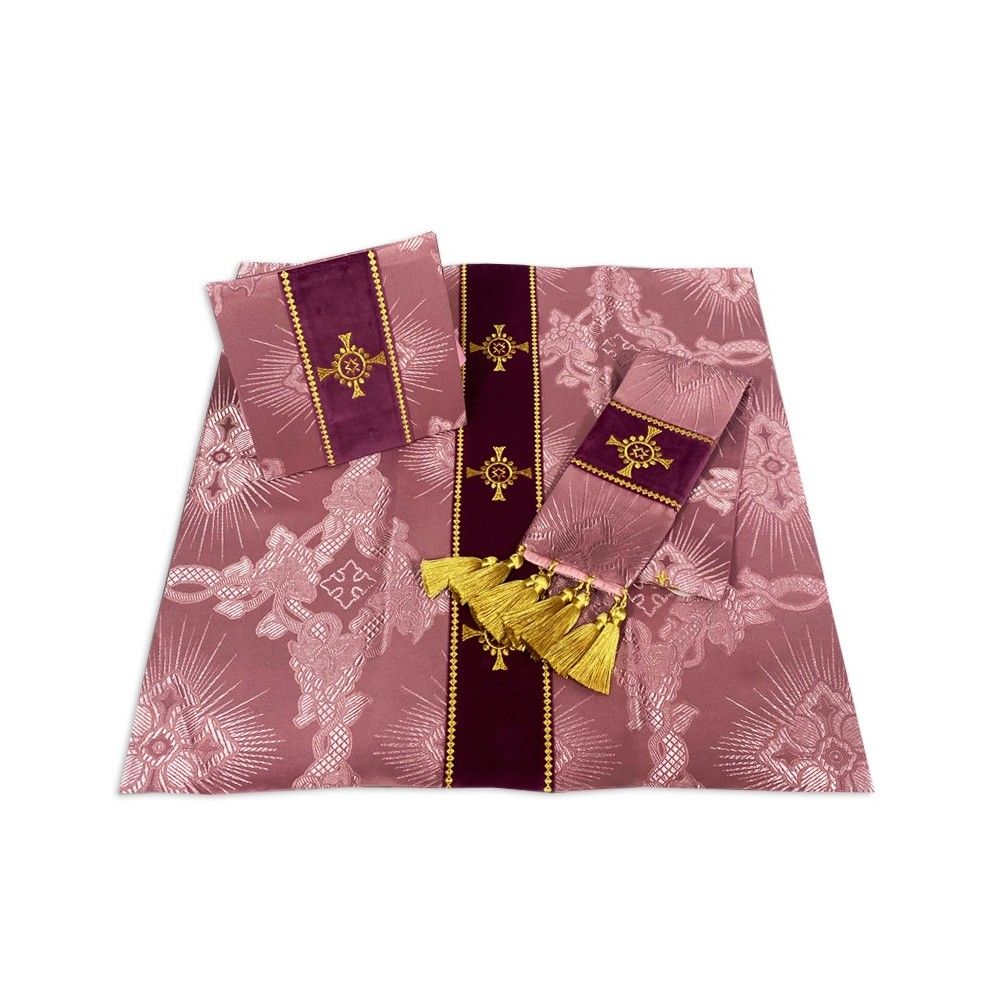 Ornat semi gotycki blady róż + akcesoria, tkanina żakard, pasy aksamit (104K) - zdjęcie 2 - Ornat semi gotycki blady róż + akcesoria, tkanina żakard, pasy aksamit (104K)