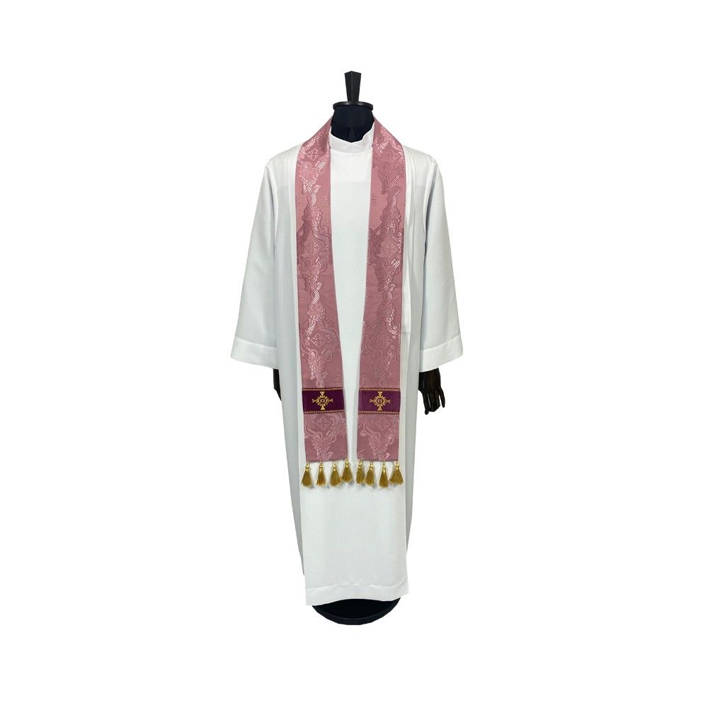 Ornat semi gotycki blady róż + akcesoria, tkanina żakard, pasy aksamit (104K) - zdjęcie 3 - Ornat semi gotycki blady róż + akcesoria, tkanina żakard, pasy aksamit (104K)