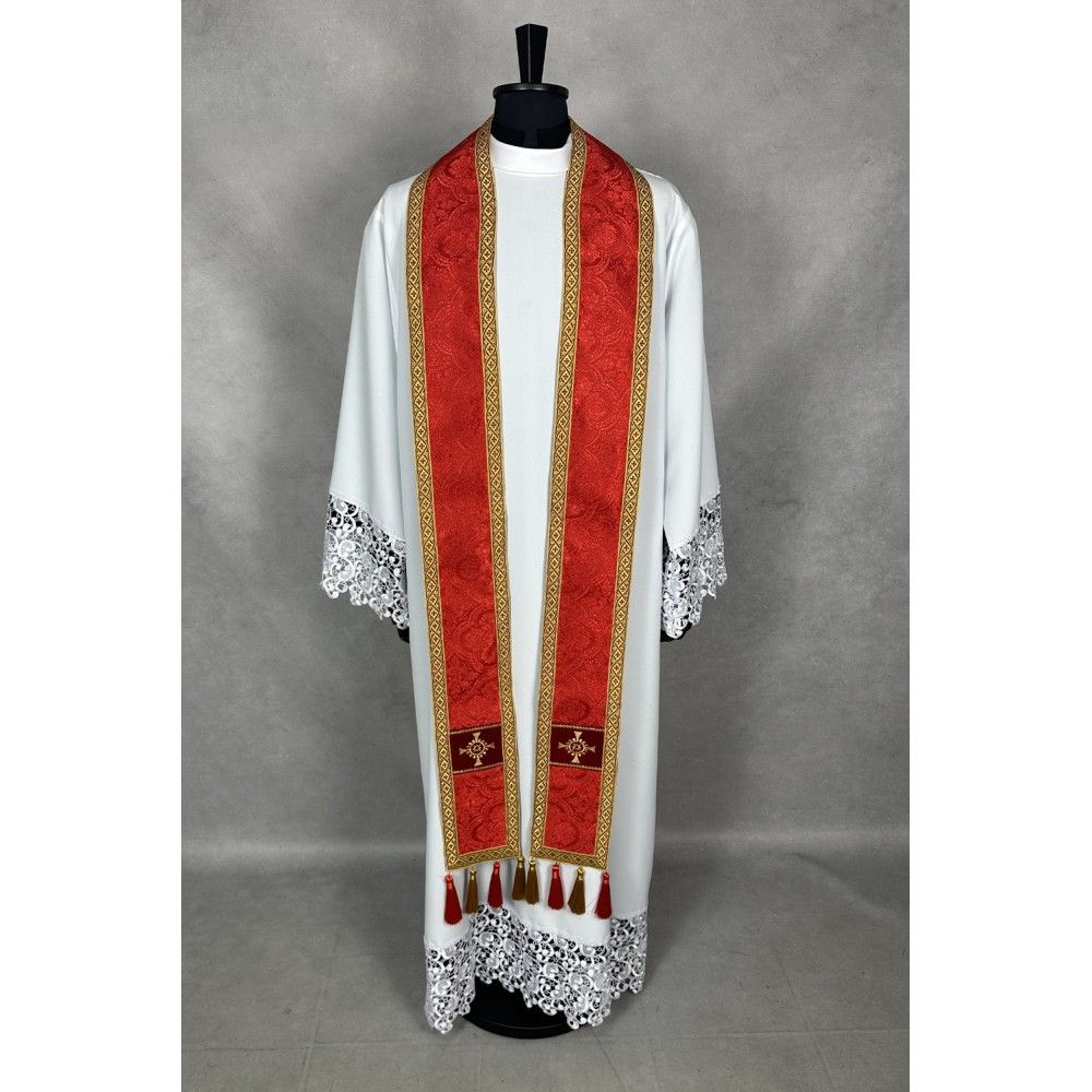Ornat semi gotycki czerwony + akcesoria, tkanina żakard, pasy aksamit (106K) - zdjęcie 3 - Ornat semi gotycki czerwony + akcesoria, tkanina żakard, pasy aksamit (106K)