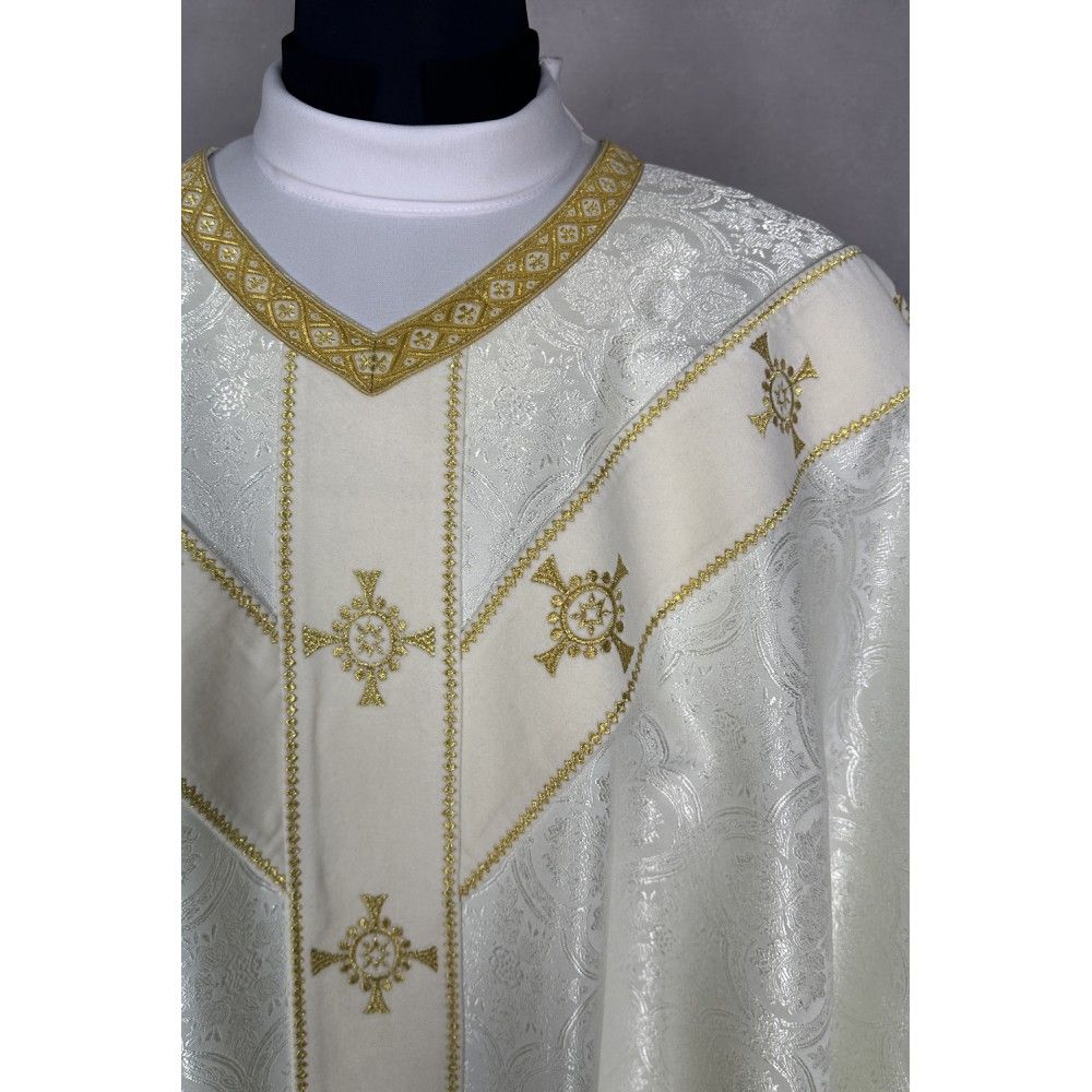 Ornat semi gotycki ecru + akcesoria, tkanina żakard, pasy aksamit (107K) - zdjęcie 4 - Ornat semi gotycki ecru + akcesoria, tkanina żakard, pasy aksamit (107K)