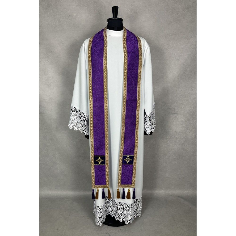 Ornat semi gotycki fioletowy + akcesoria, tkanina żakard, pasy aksamit (108K) - zdjęcie 3 - Ornat semi gotycki fioletowy + akcesoria, tkanina żakard, pasy aksamit (108K)