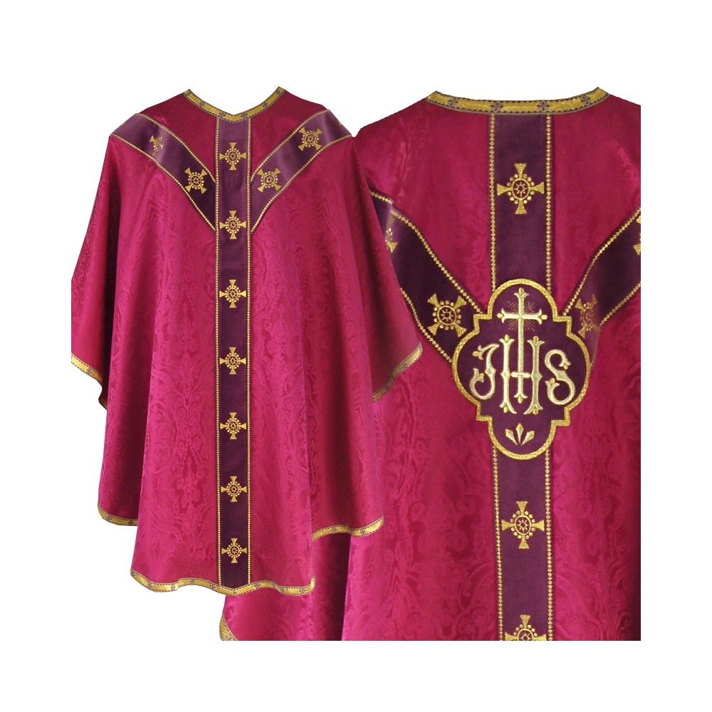 Ornat semi gotycki różowy + akcesoria, tkanina żakard, pasy aksamit (109K)