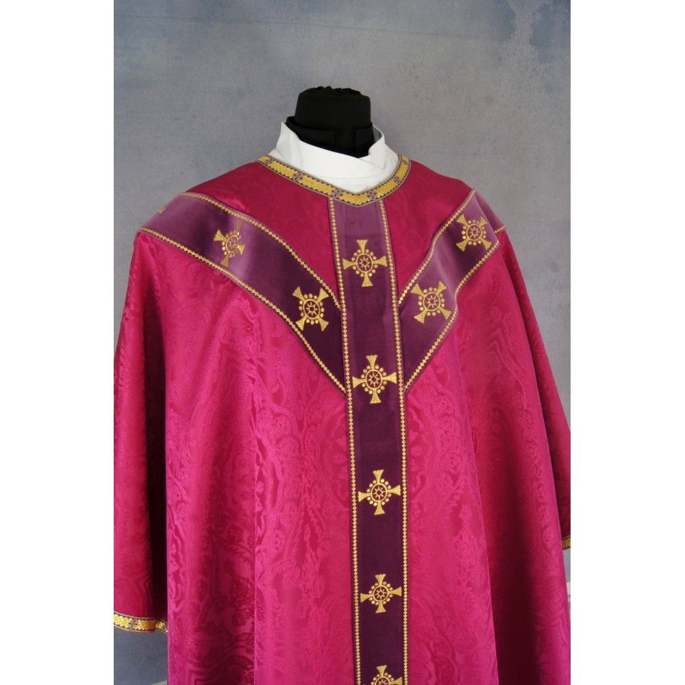 Ornat semi gotycki różowy + akcesoria, tkanina żakard, pasy aksamit (109K) - zdjęcie 4 - Ornat semi gotycki różowy + akcesoria, tkanina żakard, pasy aksamit (109K)