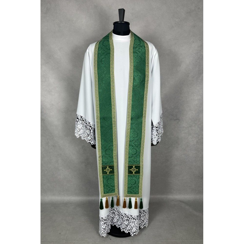 Ornat semi gotycki zielony + akcesoria, tkanina żakard, pasy aksamit (110K) - zdjęcie 3 - Ornat semi gotycki zielony + akcesoria, tkanina żakard, pasy aksamit (110K)
