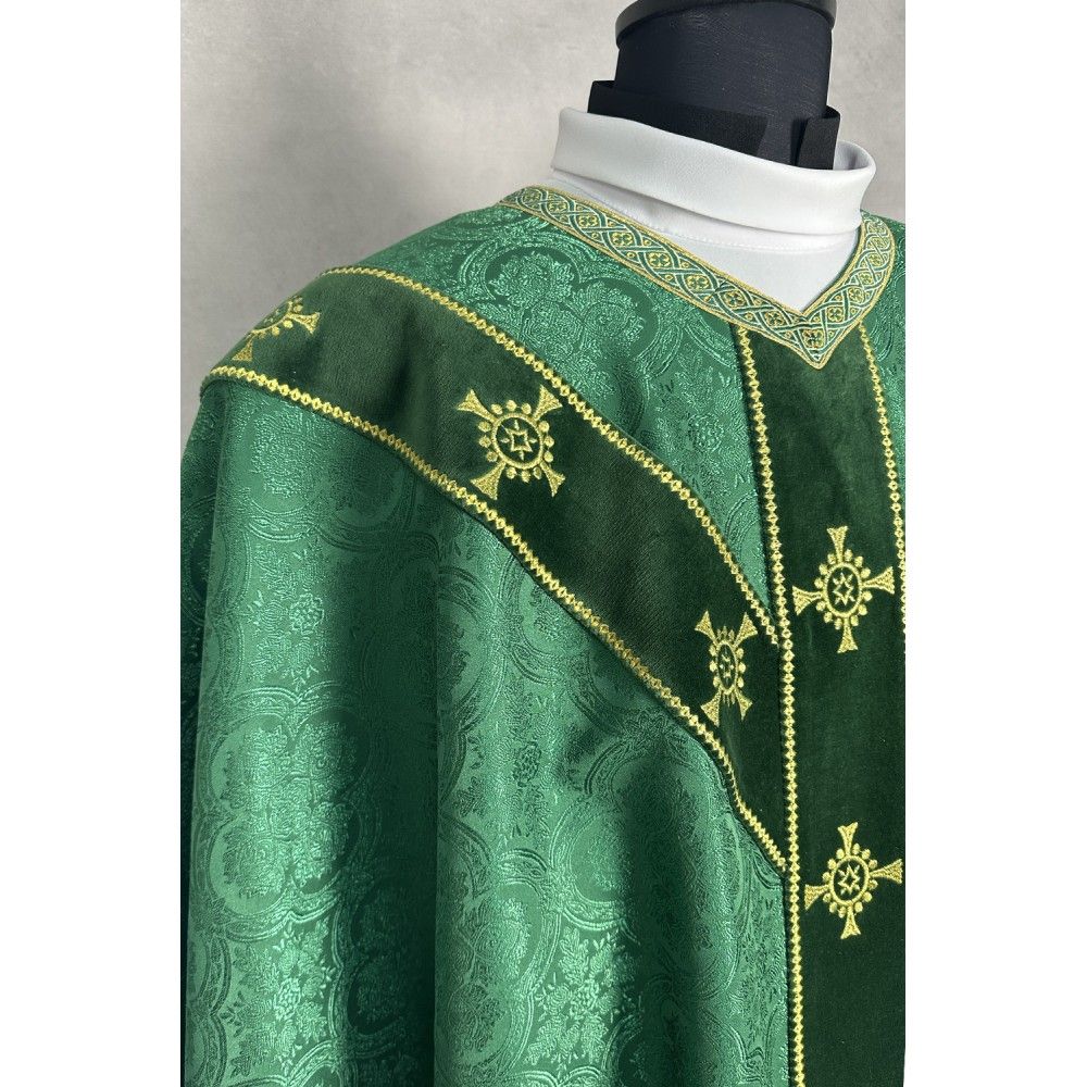 Ornat semi gotycki zielony + akcesoria, tkanina żakard, pasy aksamit (110K) - zdjęcie 4 - Ornat semi gotycki zielony + akcesoria, tkanina żakard, pasy aksamit (110K)