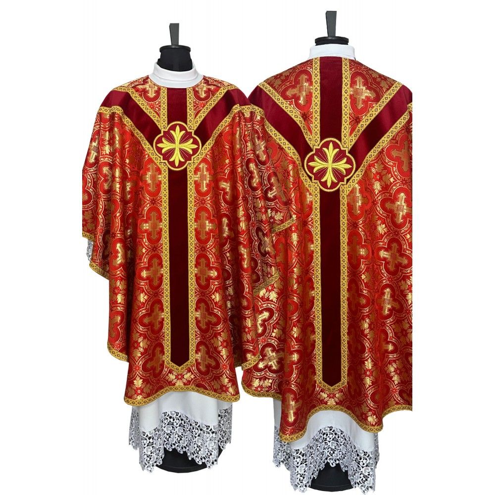 Ornat semi gotycki czerwony, tkanina żakard (111K)