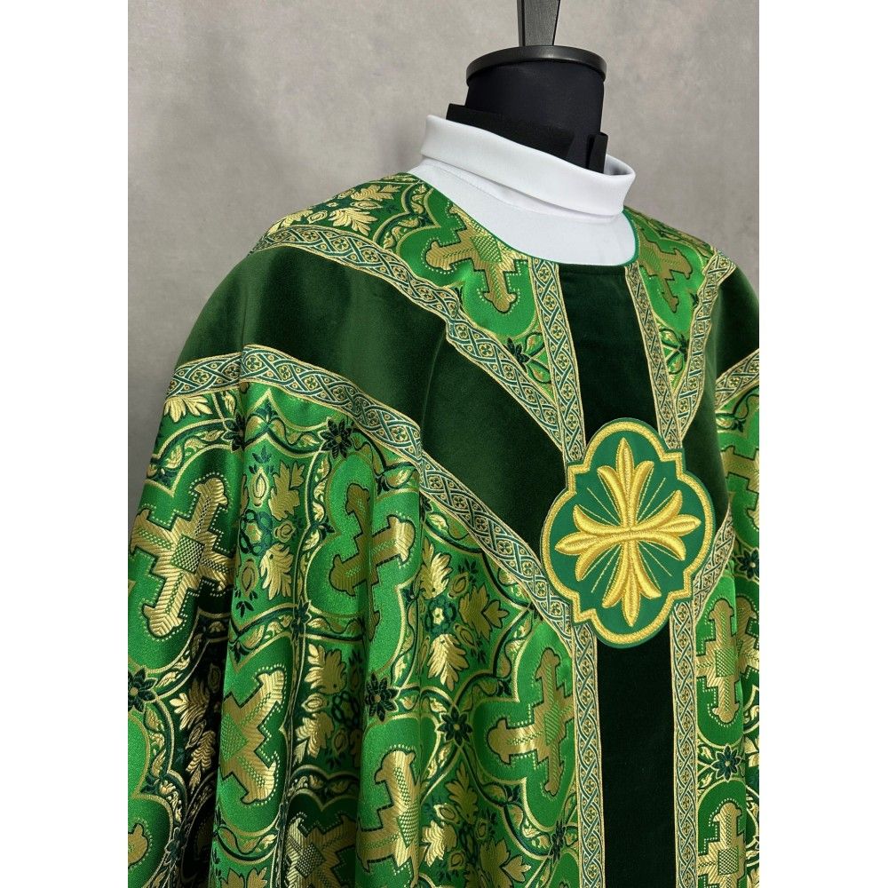 Ornat semi gotycki zielony, tkanina żakard (113K) - zdjęcie 2 - Ornat semi gotycki zielony, tkanina żakard (113K)
