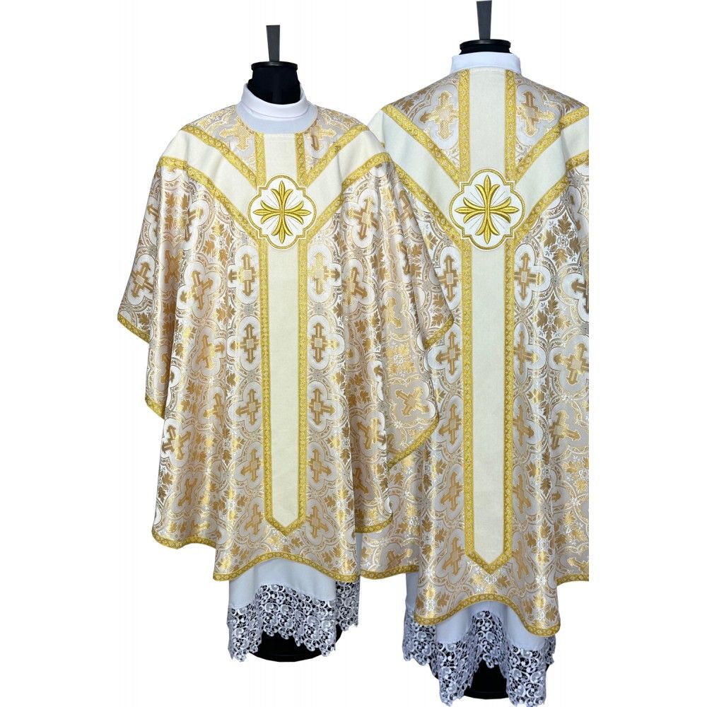 Ornat semi gotycki ecru + złote rozety, tkanina żakard (114K)