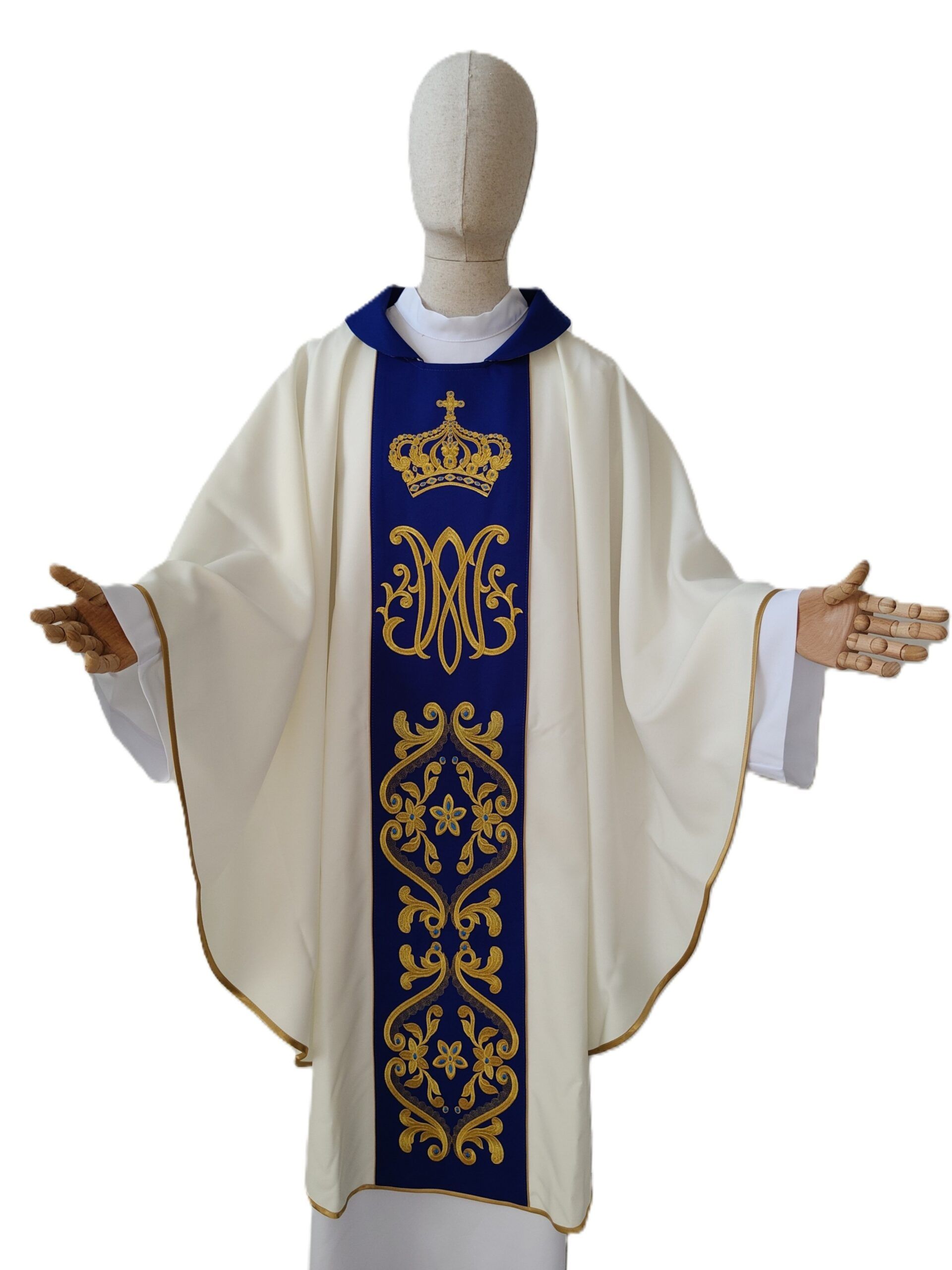 Ornat maryjny z haftowanym pasem, materiał gładki (73)