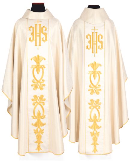 Ornat haftowany IHS ecru + stuła (139H)
