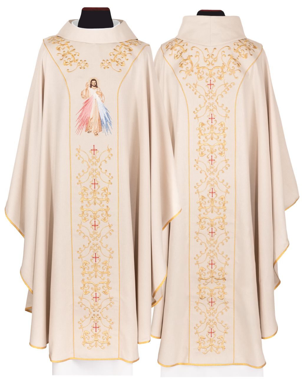 Ornat haftowany Jezu Ufam Tobie + stuła - ecru (141H)