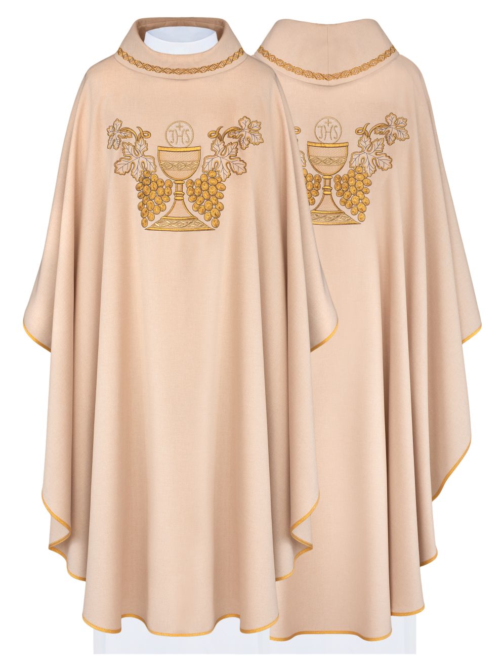 Ornat haftowany Kielich z Hostią + stuła - ecru (144H)