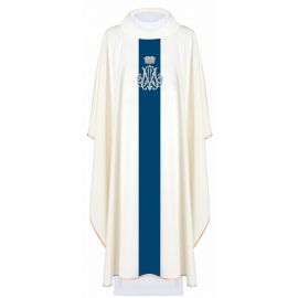 Ornat maryjny haftowany biały, pas aksamit niebieski + stuła (154H) - Ornaty Maryjne