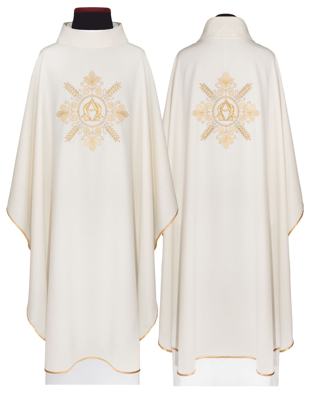 Ornat haftowany Alfa i Omega, ecru + stuła (156H)