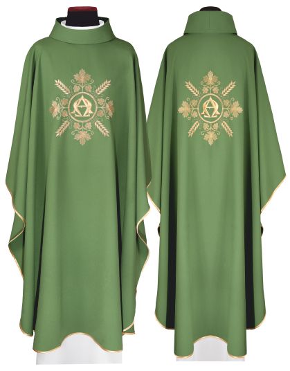 Ornat haftowany Alfa i Omega, zielony + stuła (157H)