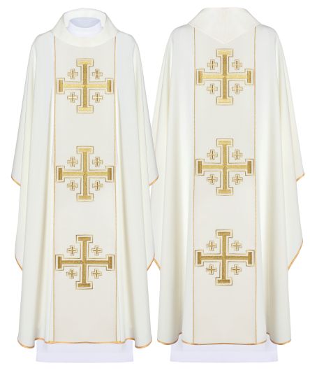 Ornat haftowany Krzyże Jerozolimskie, ecru + stuła (161H)