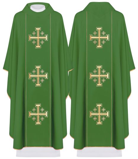 Ornat haftowany Krzyże Jerozolimskie, zielony + stuła (162H)