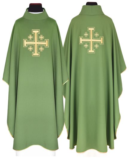 Ornat haftowany Krzyż Jerozolimski, zielony + stuła (166H)