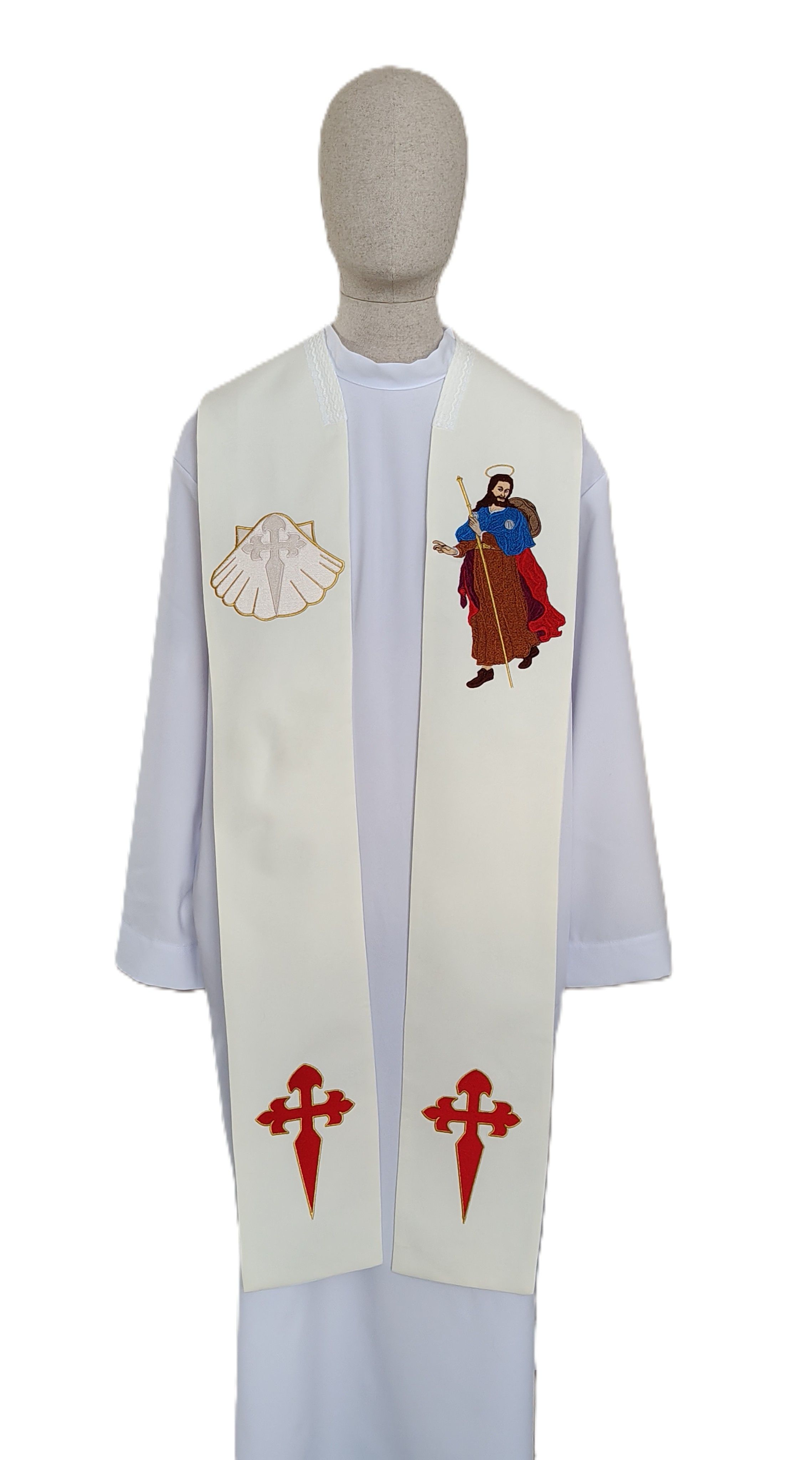 Stuła haftowana  z wizerunkiem Świętego Jakuba