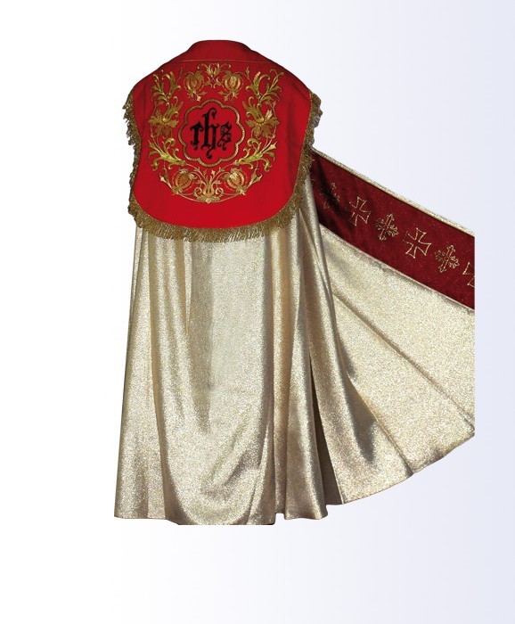 Kapa złota z czerwonym pasem + stuła - KAPY LITURGICZNE